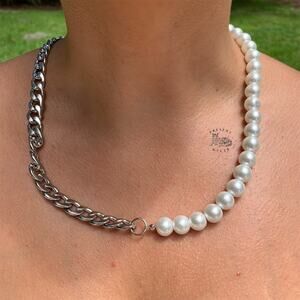 Half Chain Half Pearl Necklace – Bold Beaded Jewelry for Him or Her
